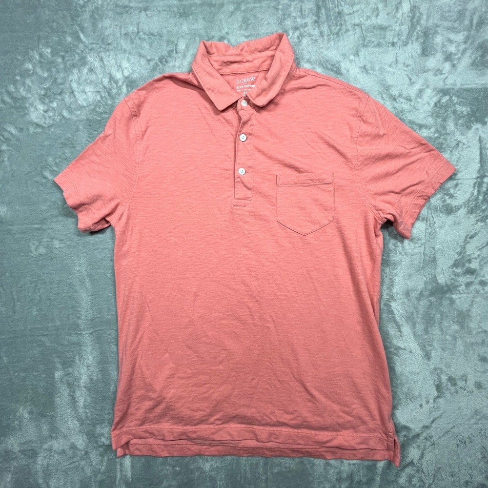 J.Crew Slub Cotton Polo Shirt Mens Medium Coral Pink Short Sleeve Pocket‎ Tee